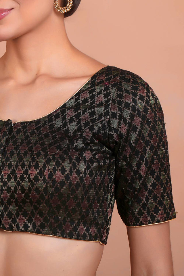 Black Woven Brocade Blouse