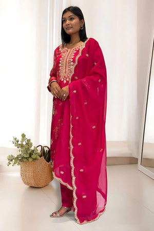 Pink Sequin with Embroidered Organza Kurti Pant Set