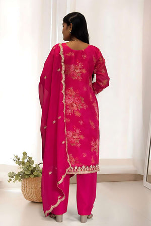 Pink Sequin with Embroidered Organza Kurti Pant Set