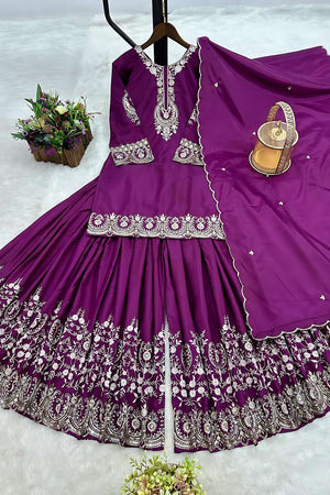 Purple Sequin Crepe Sharara Suit Set