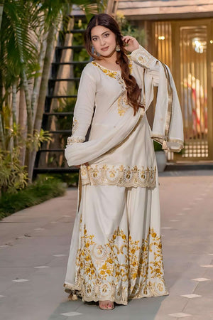 White Sequin Crepe Sharara Suit Set (HK-1704-white)