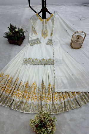 White Sequin Crepe Sharara Suit Set (HK-1704-white)