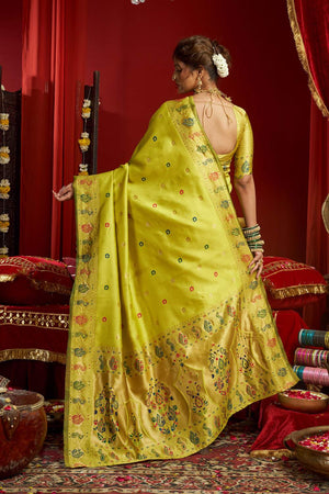 Green Paithani Floral Woven Silk Blend Saree (HT1701)