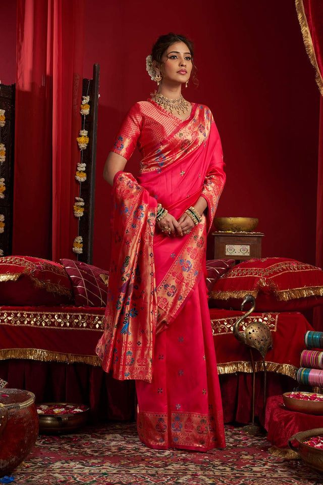 Pink Paithani Woven Silk Blend Saree (HT1708)