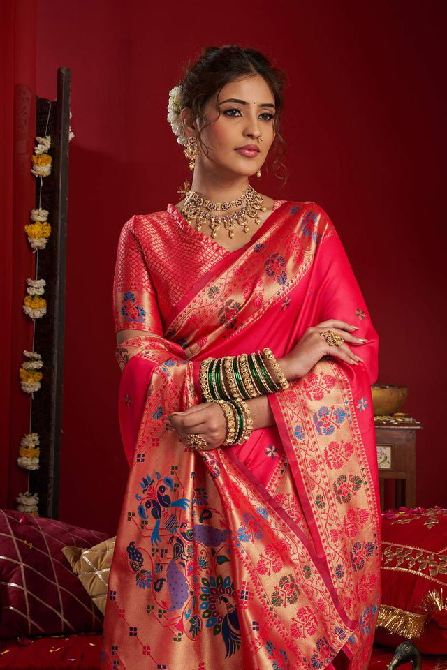 Pink Paithani Woven Silk Blend Saree (HT1708)