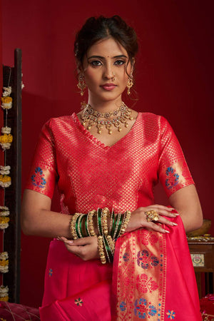 Pink Paithani Woven Silk Blend Saree (HT1708)