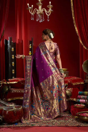Wine Paithani Woven Silk Blend Saree (HT1709)