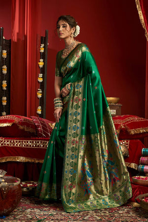 Green Paithani Woven Silk Blend Saree (HT1710)
