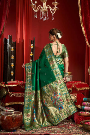 Green Paithani Woven Silk Blend Saree (HT1710)