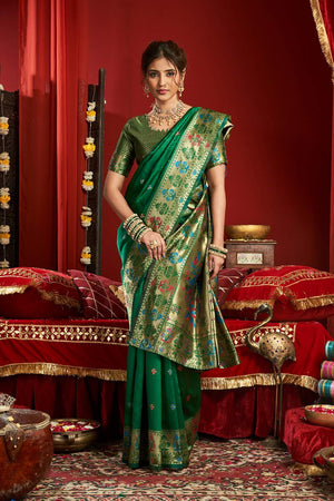 Green Paithani Woven Silk Blend Saree (HT1710)