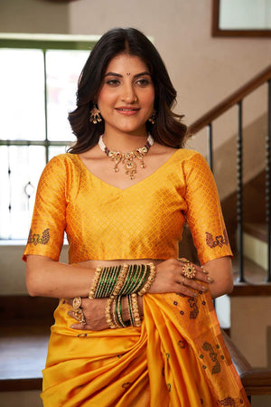 Orange Paithani Peacock Woven Silk Blend Saree (HT1715)