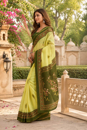 Green Printed Chanderi Cotton Ready To Wear Saree (HT1904)