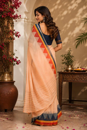 Peach Printed Chanderi Cotton Ready To Wear Saree (HT1913)