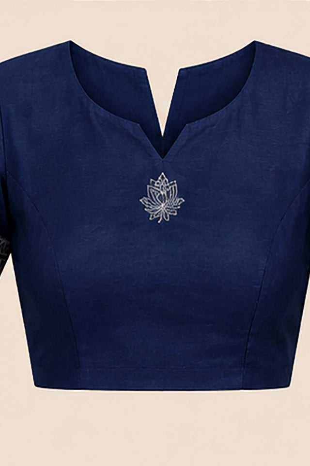 Navy Blue Floral Printed Chanderi Cotton Ready To Wear Saree (HT1914)