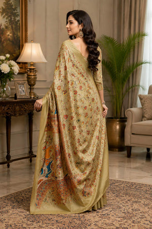Cream Kalamkari Printed Chanderi Cotton Ready To Wear Saree (HT2115)