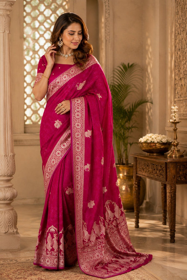 Magenta Woven Soft Silk Saree (HT2401)