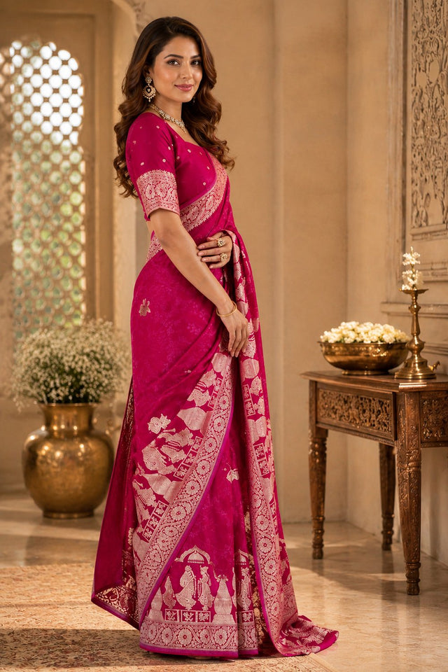 Magenta Woven Soft Silk Saree (HT2401)