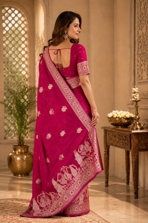 Magenta Woven Soft Silk Saree (HT2401)