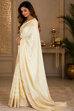 Off White Zari Woven Soft Silk Saree (HT2403)