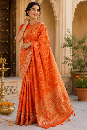 Orange Woven Soft Silk Saree (HT2404)