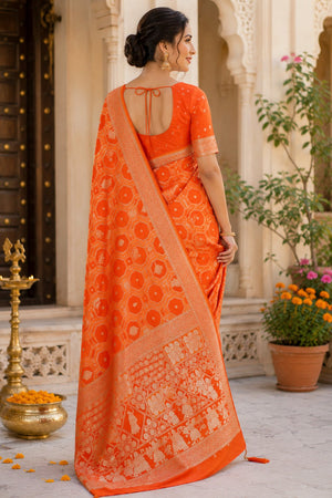 Orange Woven Soft Silk Saree (HT2404)