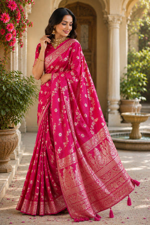 Pink Floral Woven Soft Silk Saree (HT2405)
