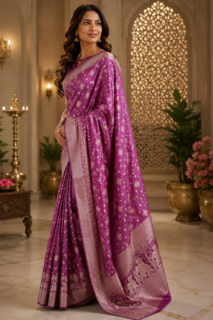 Violet Geometric Woven Soft Silk Saree (HT2407)