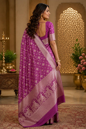 Violet Geometric Woven Soft Silk Saree (HT2407)