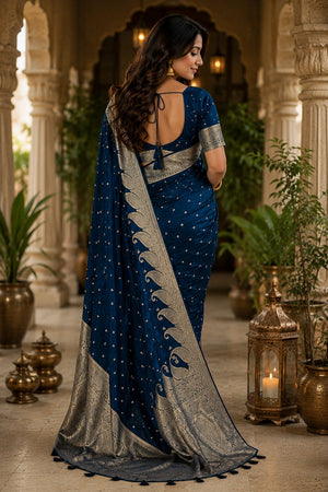 Navy Blue Woven Soft Silk Saree (HT2408)