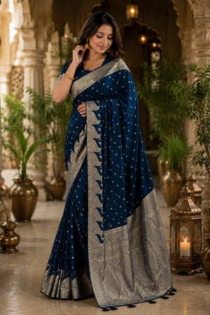 Navy Blue Woven Soft Silk Saree (HT2408)