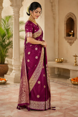 Maroon Woven Soft Silk Saree (HT2409)