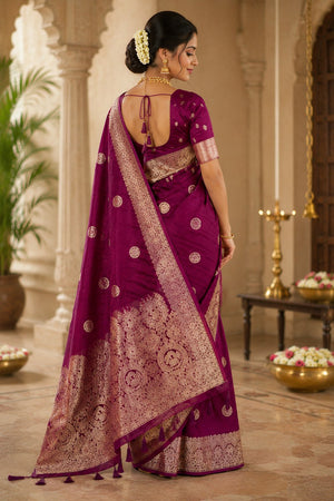 Maroon Woven Soft Silk Saree (HT2409)