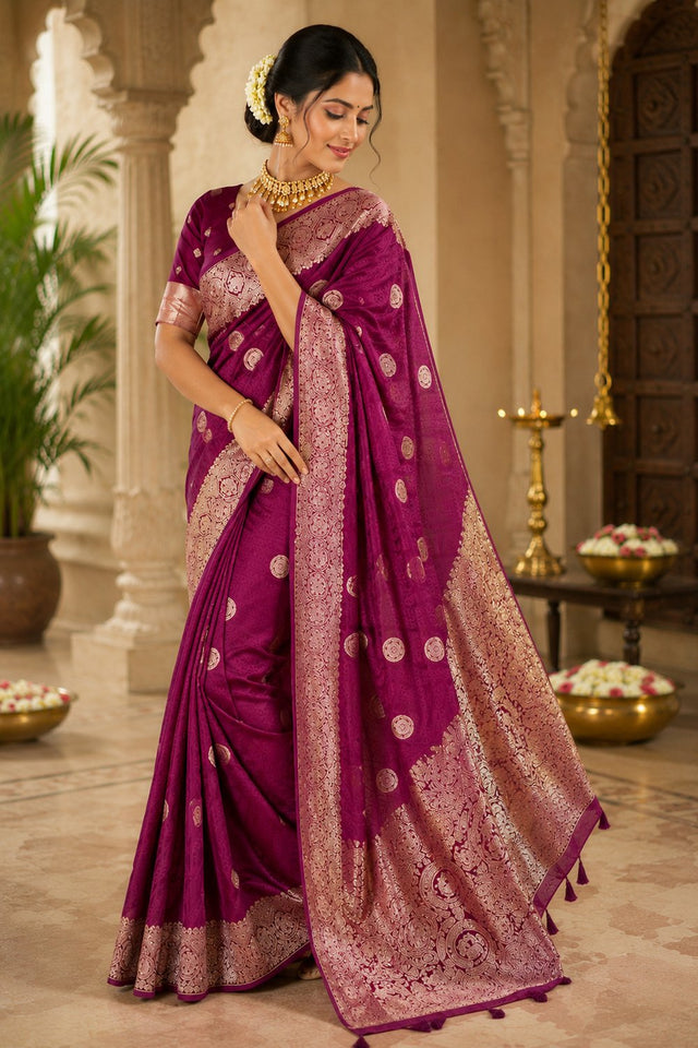 Maroon Woven Soft Silk Saree (HT2409)