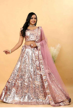 Light Pink Sequins Silk Lehenga