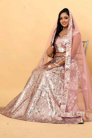 Light Pink Sequins Silk Lehenga