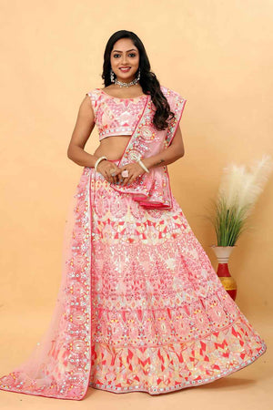 Light Pink Sequins with Embroidered Georgette Lehenga