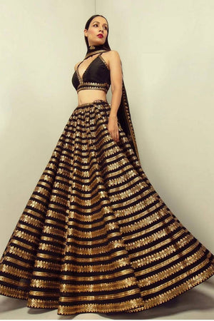 Black Gotta Patti Art Silk Lehenga
