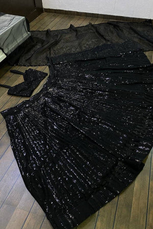 Black Sequin Art Silk Lehenga