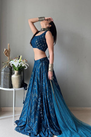 Blue Sequin Georgette Lehenga