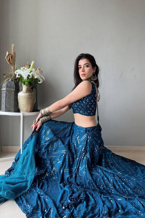 Blue Sequin Georgette Lehenga