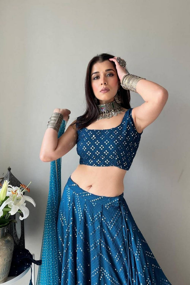 Blue Sequin Georgette Lehenga