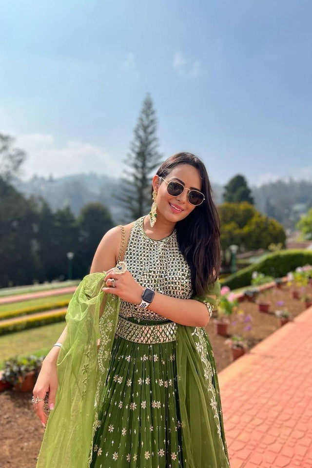 Mehendi Sequin Georgette Lehenga