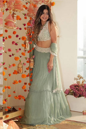 Sea Green Solid Georgette Lehenga