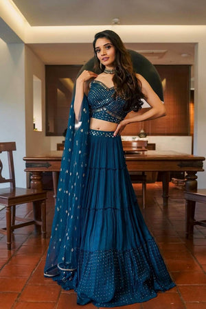 Turquoise Solid Georgette Lehenga