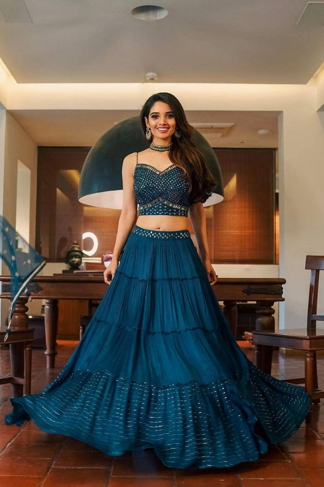 Turquoise Solid Georgette Lehenga