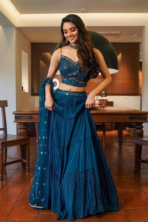 Turquoise Solid Georgette Lehenga