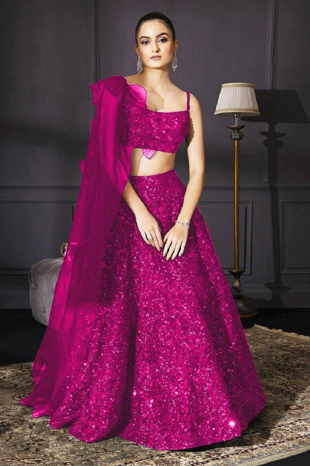 Pink Sequin Velvet Lehenga