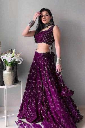 Wine Sequin Georgette Lehenga