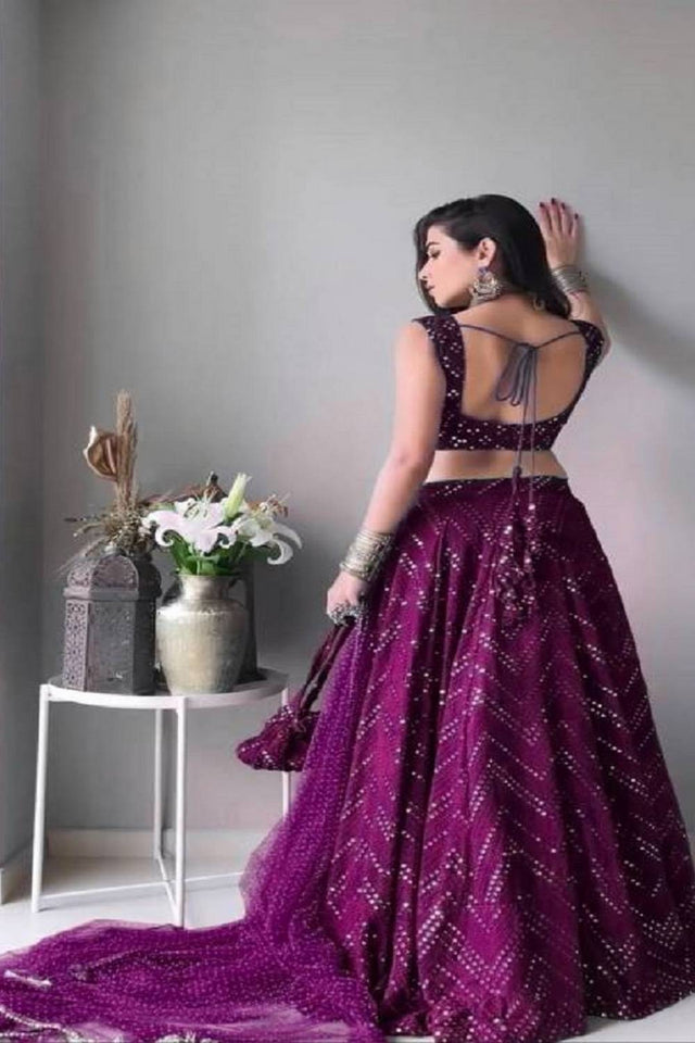 Wine Sequin Georgette Lehenga