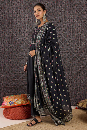 Black Printed Cotton Kurti Pant Set (IDKH0BK11008)